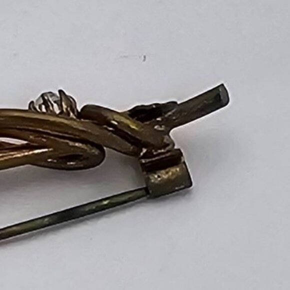 VTG Brooch Gold Tone Bar Rhinestone Antique Regencycore Leaf Accent Fairycore 2" - Picture 8 of 16